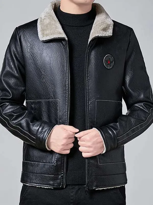 Men Black Casual Fur Leather Jacket - New American Jackets