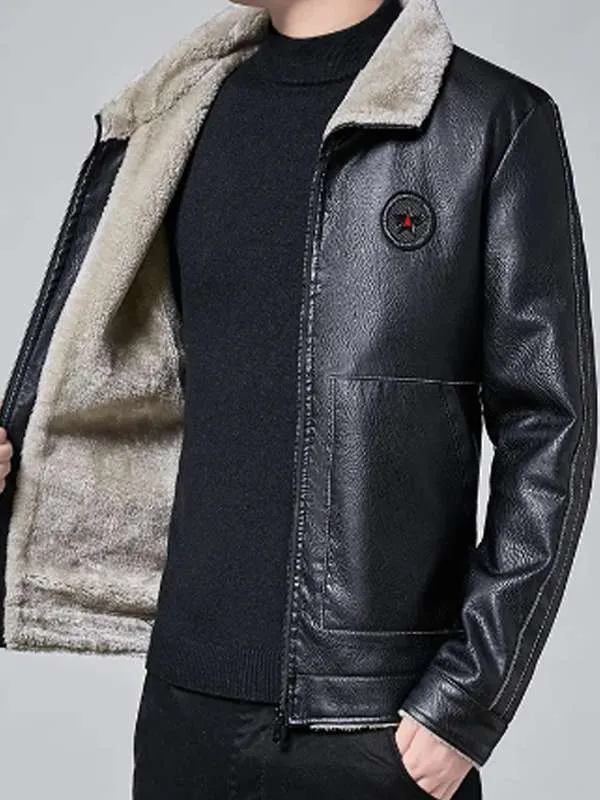 Men Black Casual Fur Leather Jacket - New American Jackets