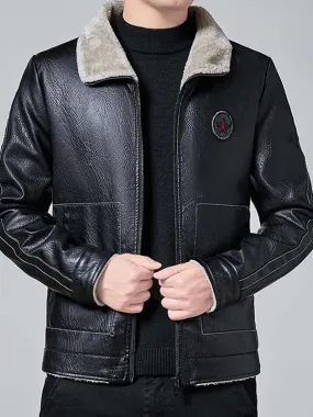 Men Black Casual Fur Leather Jacket - New American Jackets