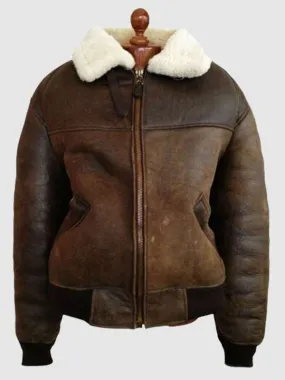 Men Shearling Pilot Brown Bomber Leather Jacket - New American Jackets