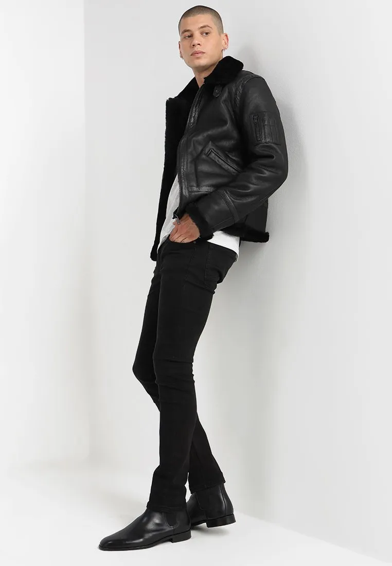 Men's Aviator Black Shearling Leather Jacket