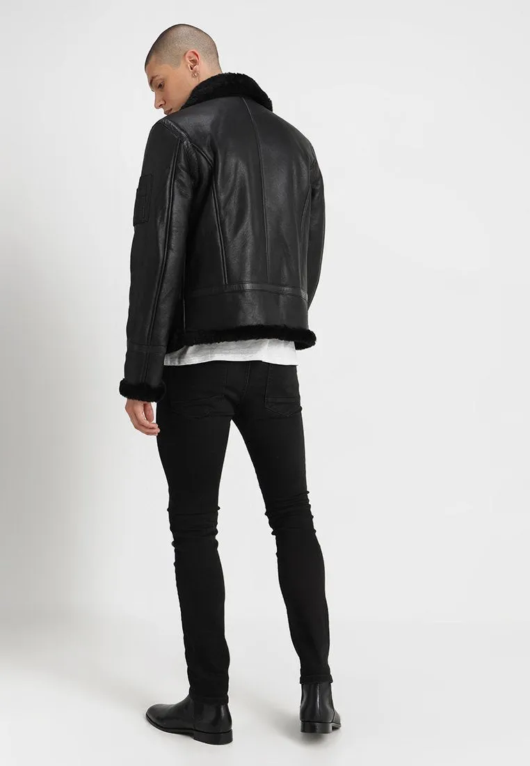 Men's Aviator Black Shearling Leather Jacket