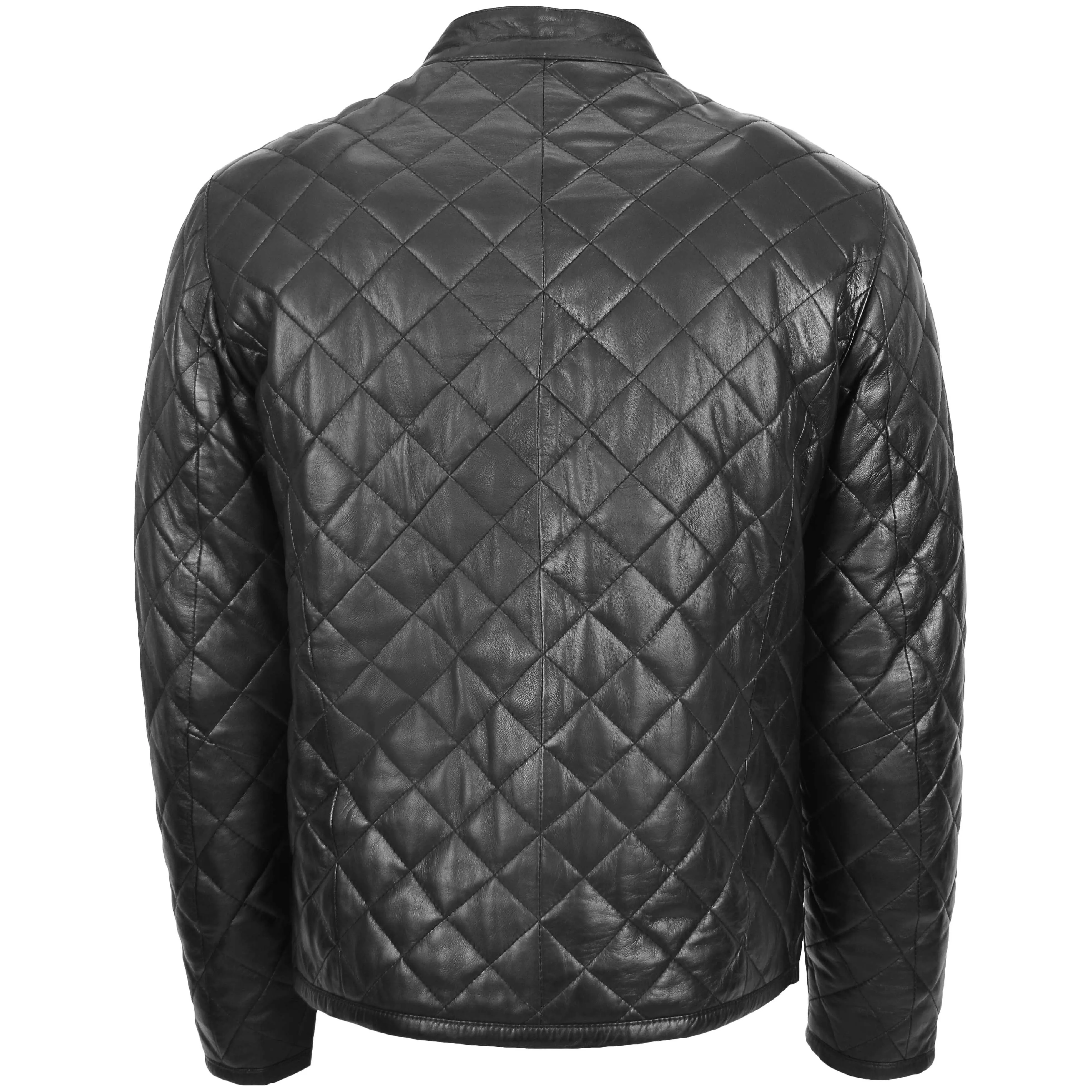 Mens Leather Quilted Anorak Style Jacket Jeff Black