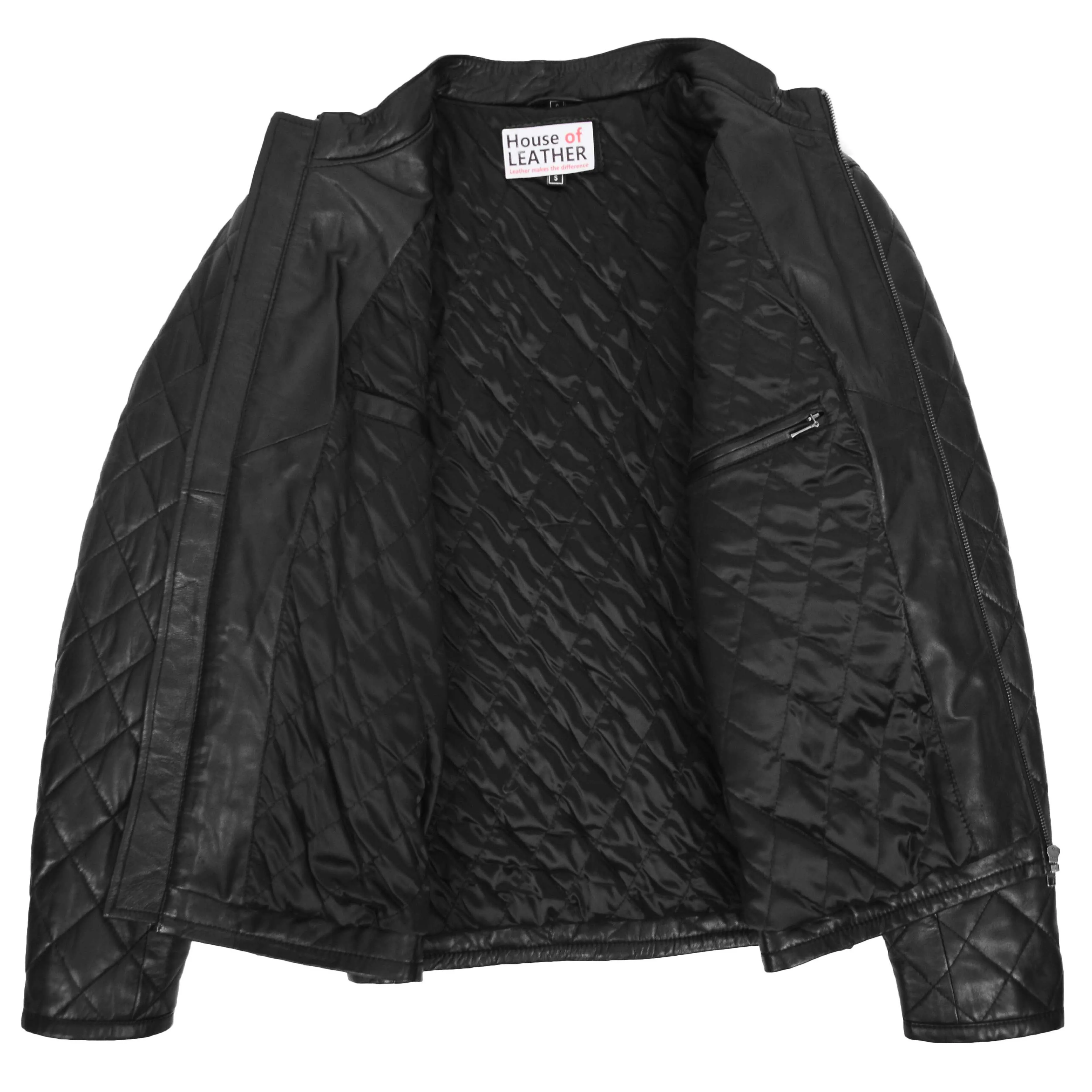 Mens Leather Quilted Anorak Style Jacket Jeff Black