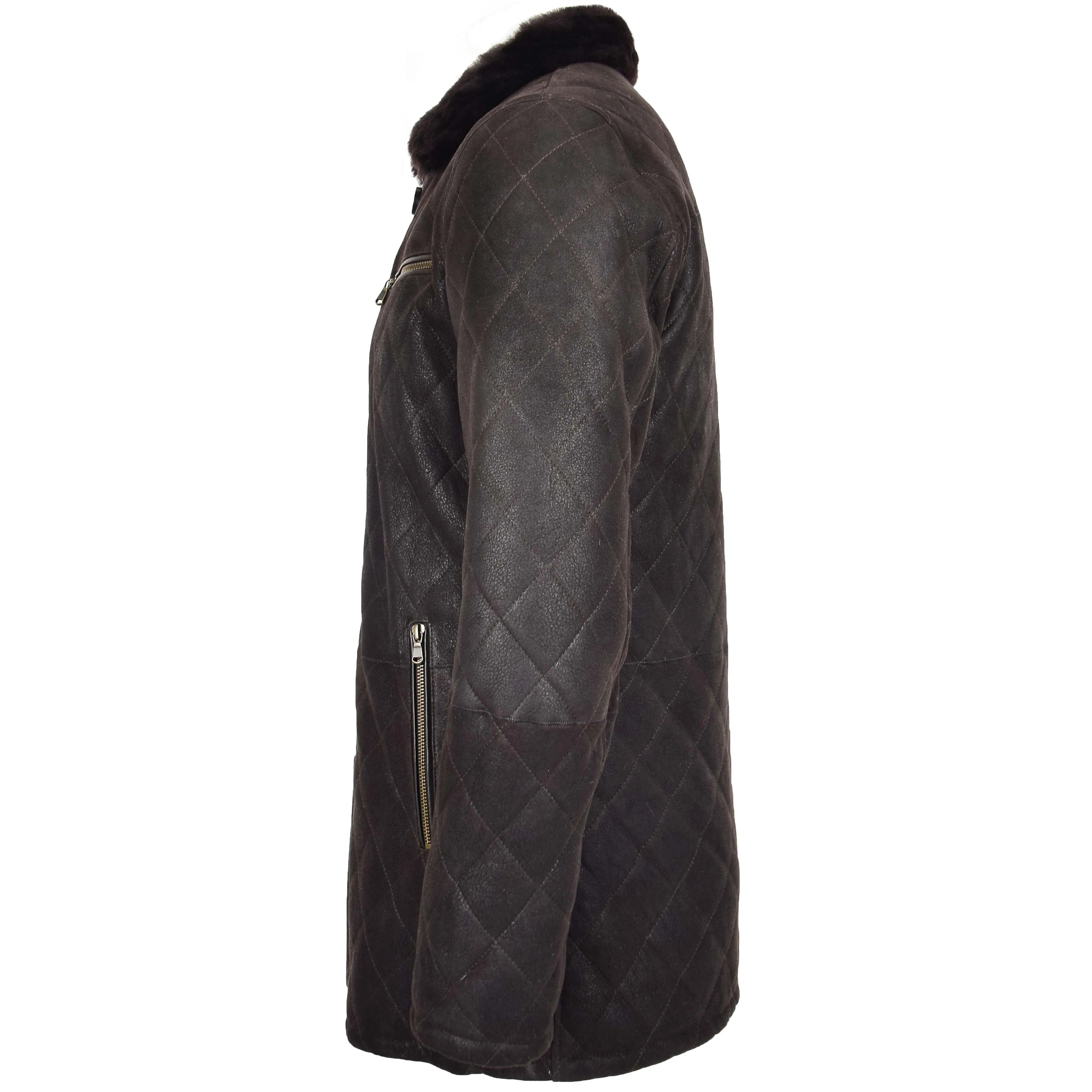 Mens Sheepskin Jacket Cross Stitch Anorak Edwin Dark Brown