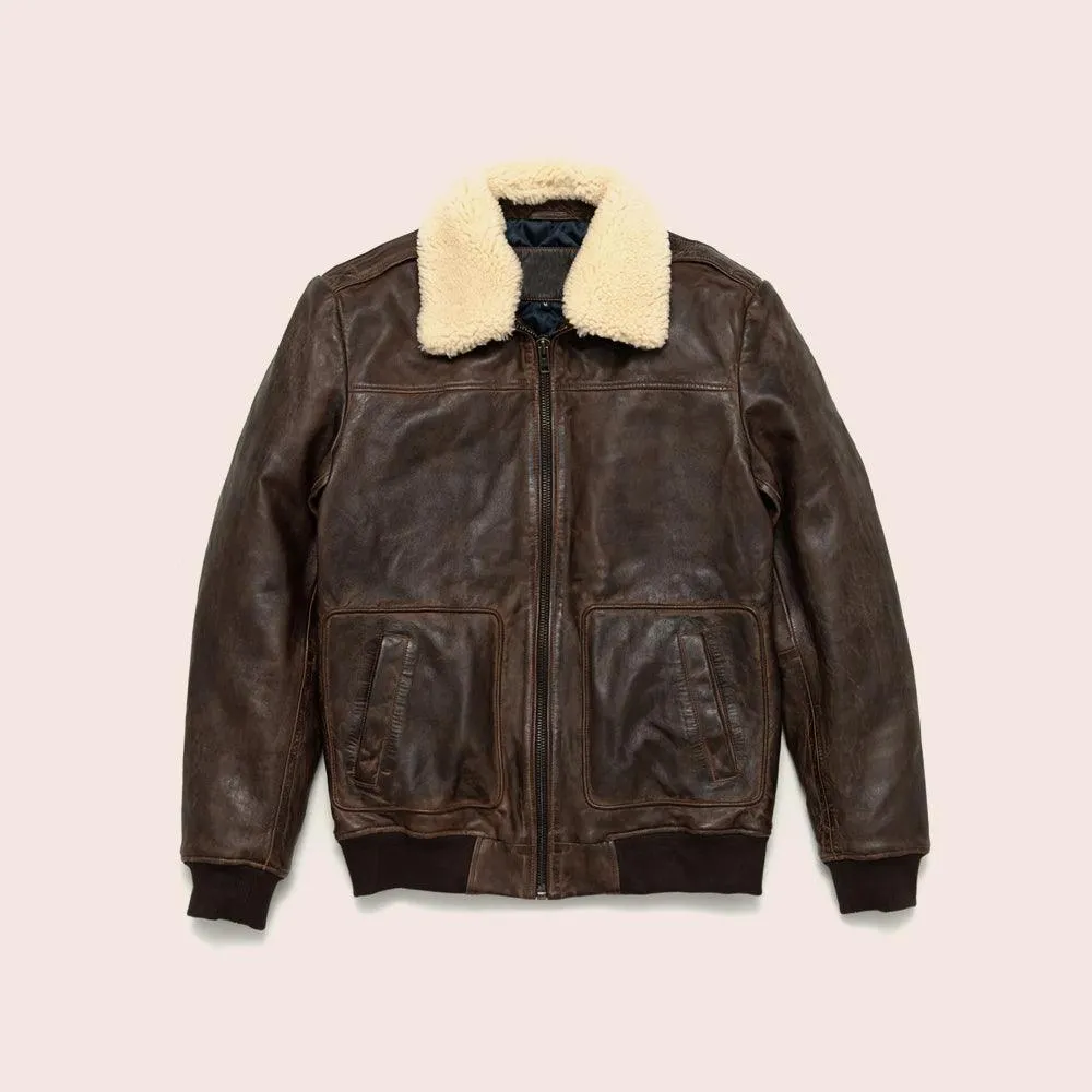 Men's Vintage Brown A2 Lambskin Shearling Bomber Jacket