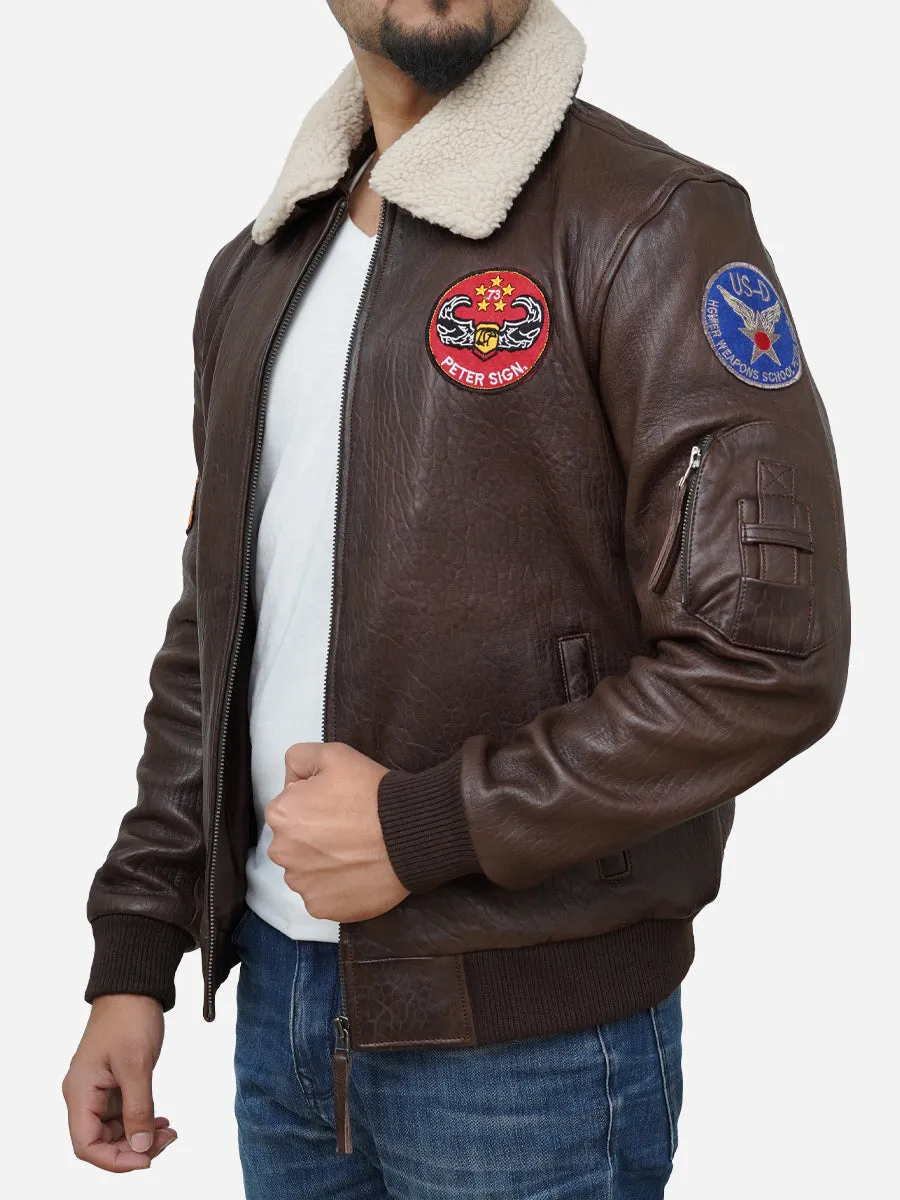 Men's Walnut Brown Leather Flight Bomber Jacket