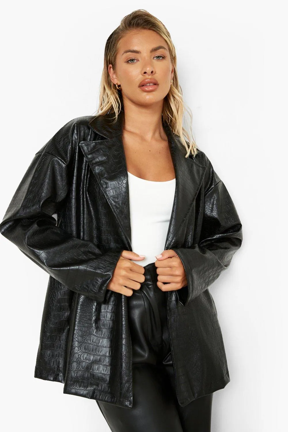 Mock Croc Faux Leather Blazer