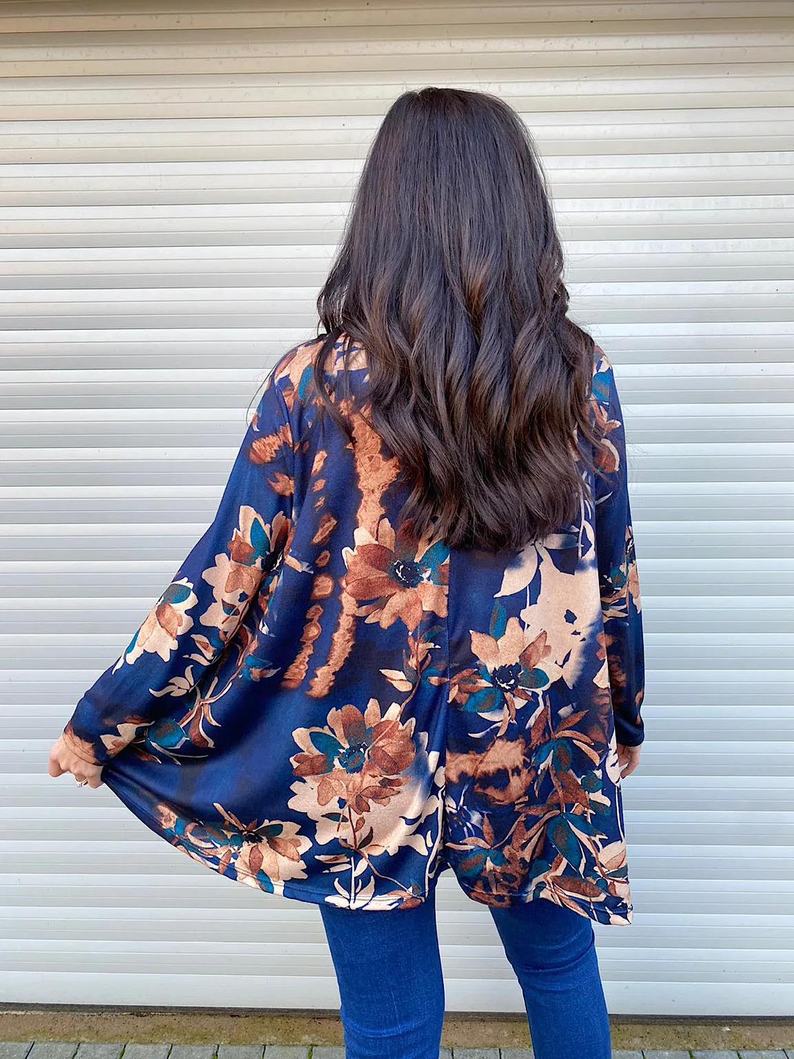 Navy Floral Cowl Neck Top Clover