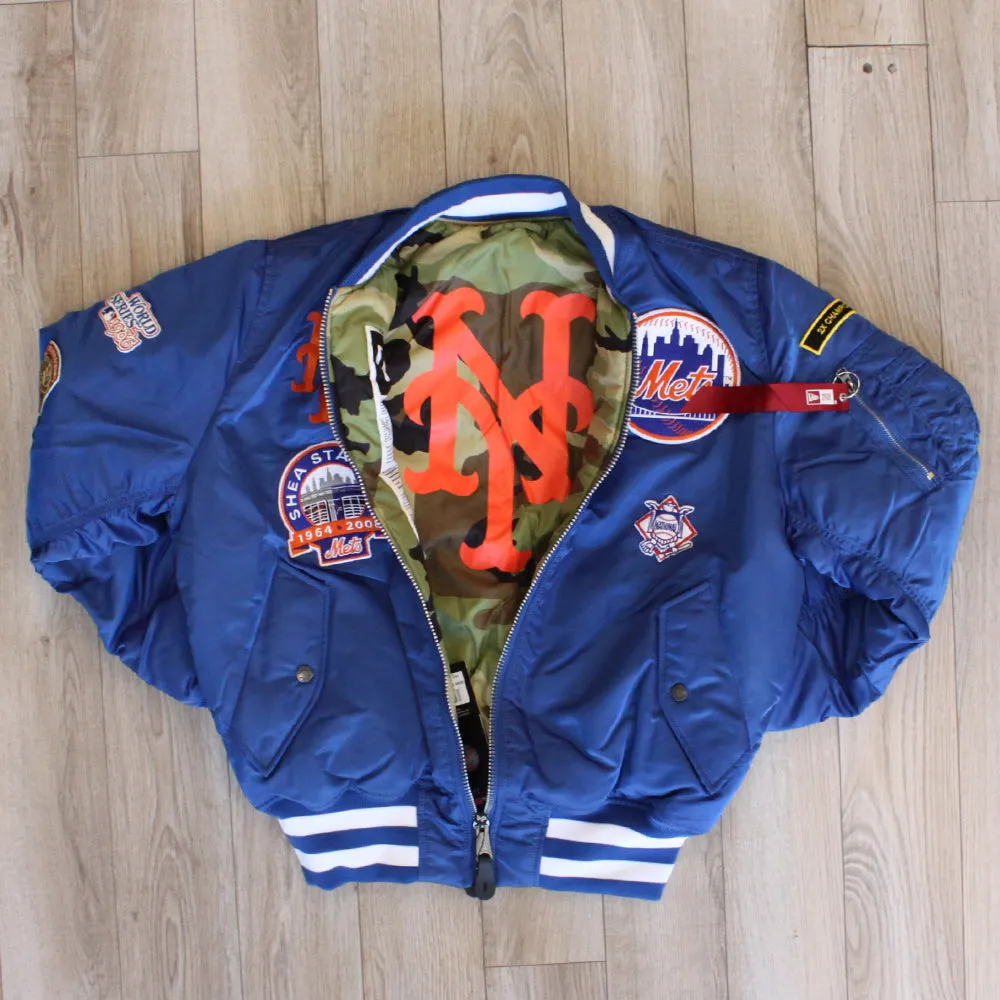 New Era Cap X Alpha Industries Collab MA-1M NEW YORK METS Nylon Bomber Jacket (Black Camo)