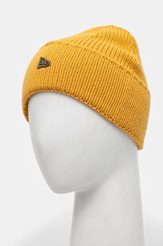 New Era wool blend beanie WIDE CUFF BEANIE yellow color 60565448