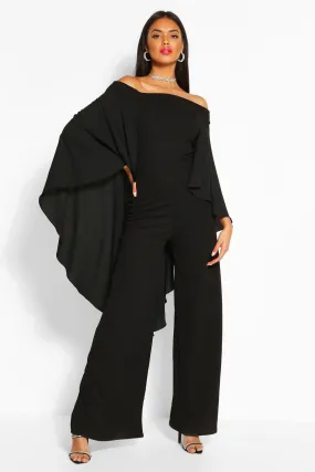 Off The Shoulder Wide Leg Extreme Cape Jumpsuit