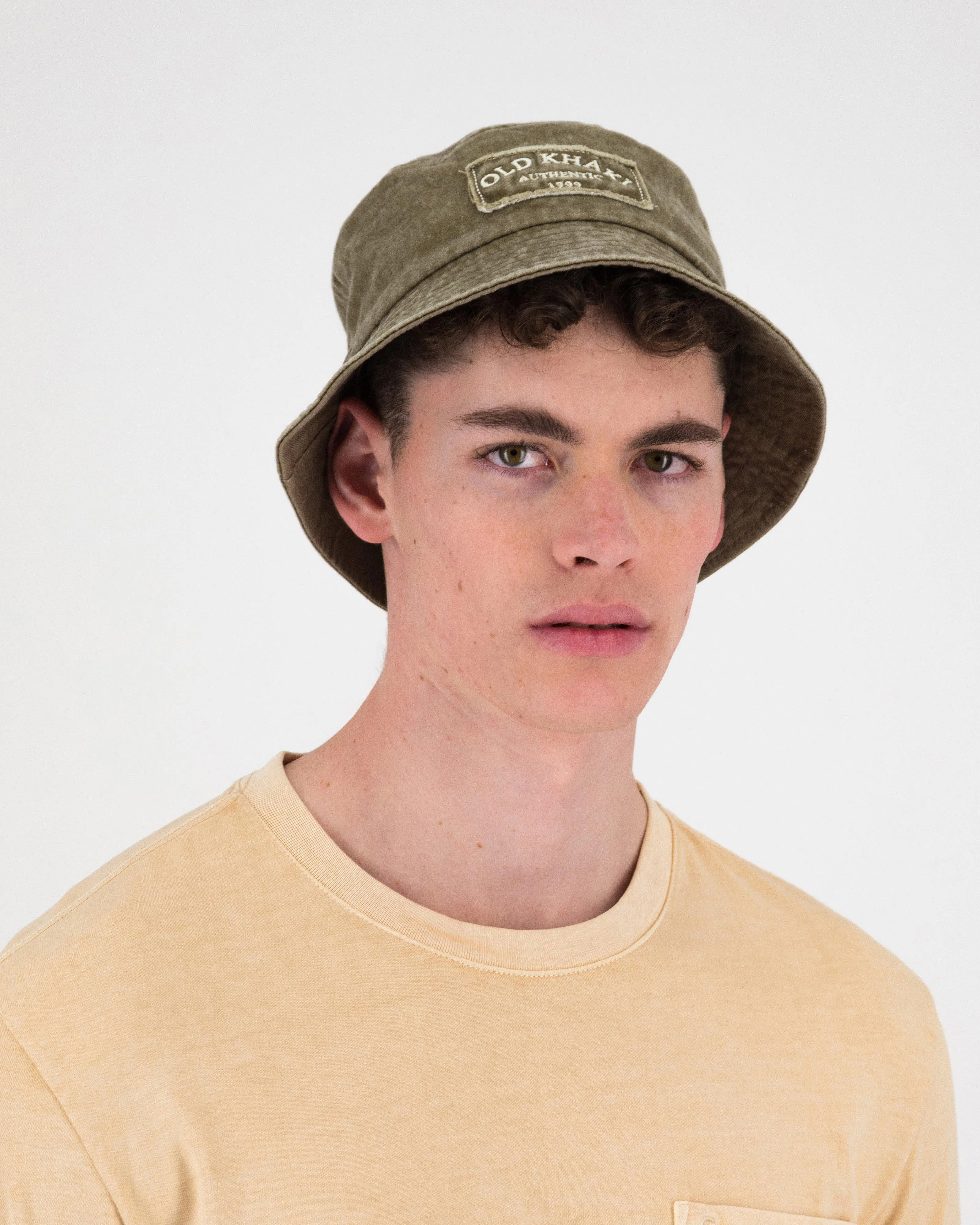 Old Khaki Gerault Frayed Badge Bucket Hat | Cape Union Mart