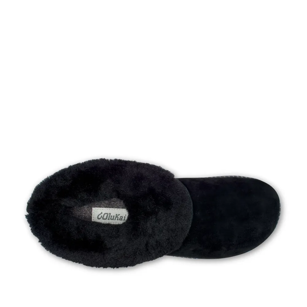 OluKai Women's Ku'i Shearling Lined Slip On Clog Slipper in Black