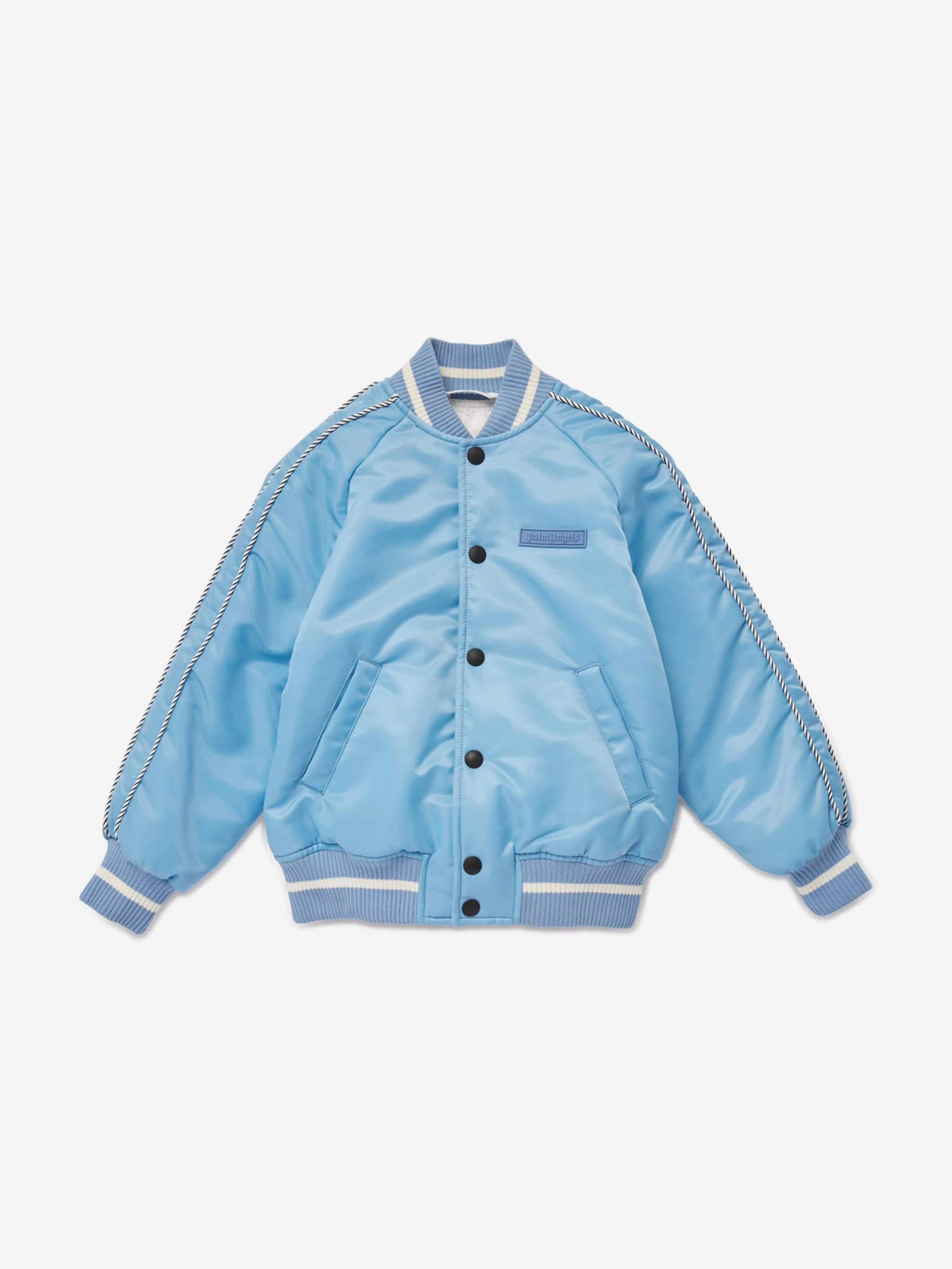 Palm Angels Boys Flames Raglan Bomber Jacket in Blue