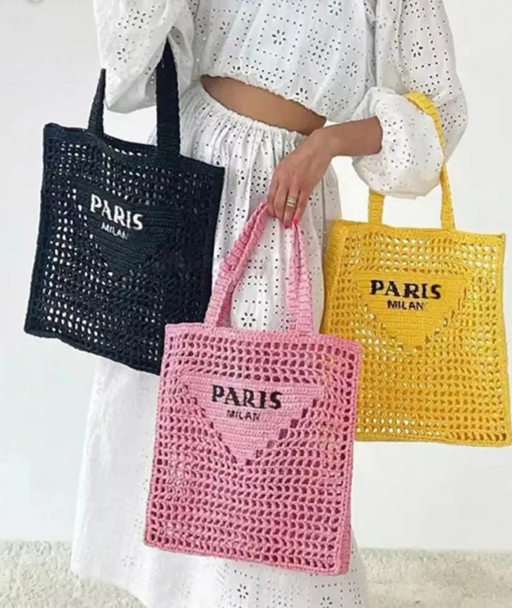 Paris Milano Woven Tote Bag in Pink