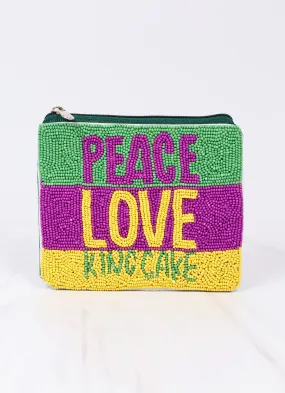 Peace Love King Cake Beaded Pouch MULTI