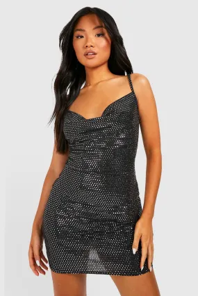 Petite Disco Sequin Jersey Knit Cowl Mini Dress