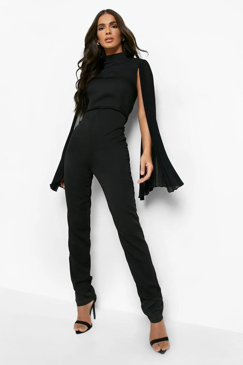 Pleated Cape High Neck Jumpsuit