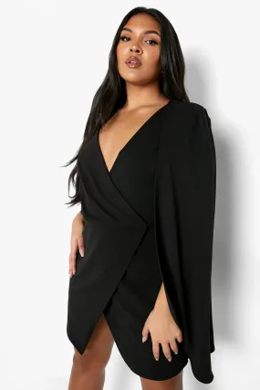 Plus Cape Sleeve Wrap Dress