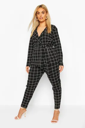 Plus Grid Check Blazer & Pants Two-Piece