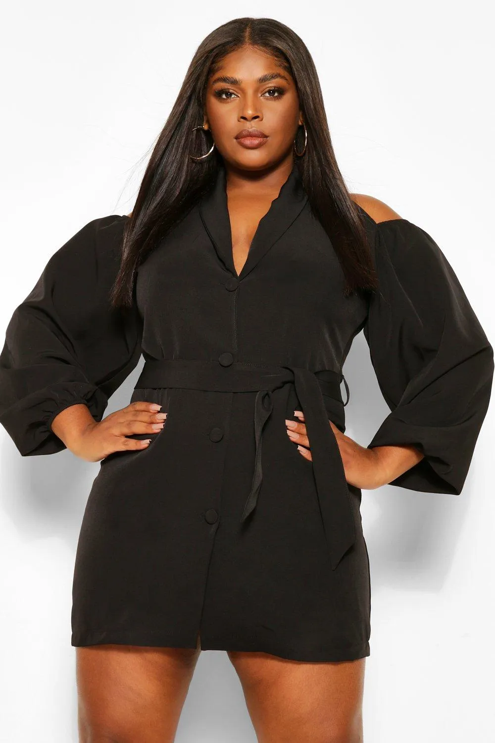 Plus Open Shoulder Blazer Dress