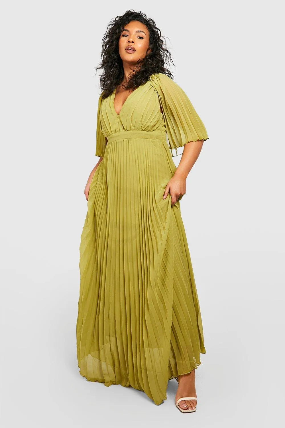 Plus Pleated Cape Bridesmaid Maxi Dress