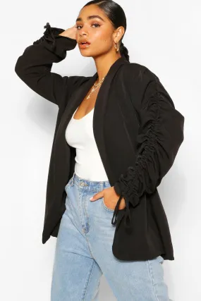 Plus Ruched Sleeve Longline Blazer