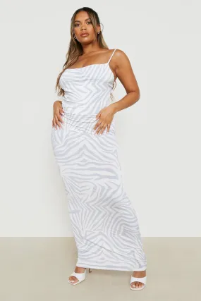 Plus Slinky Zebra Print Cowl Neck Maxi Dress