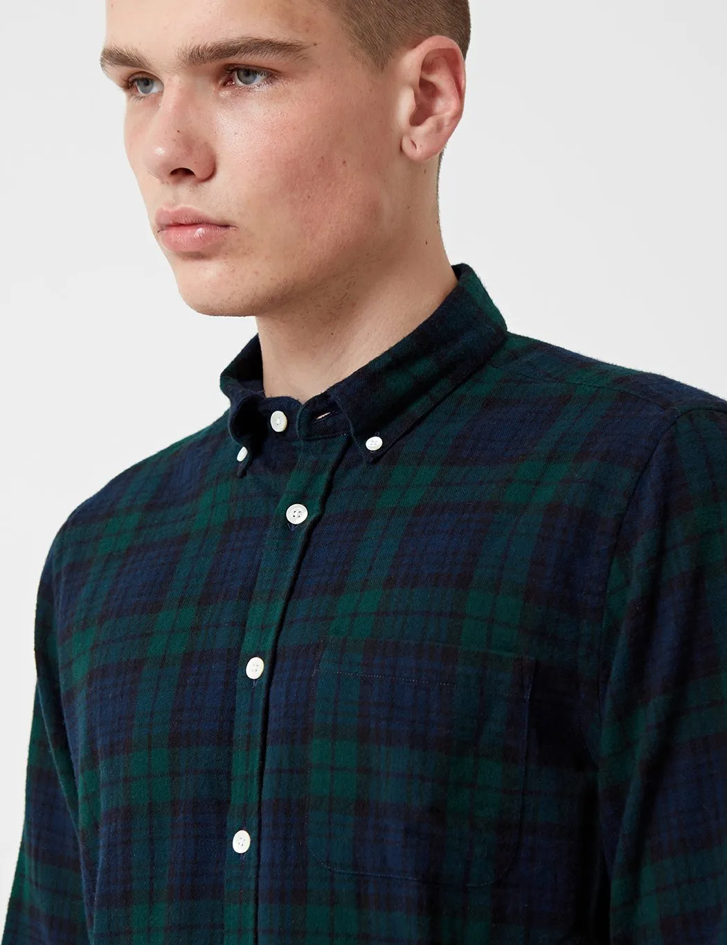 Portuguese Flannel Bonfim Checked Shirt (Flannel) - Navy Blue/Green