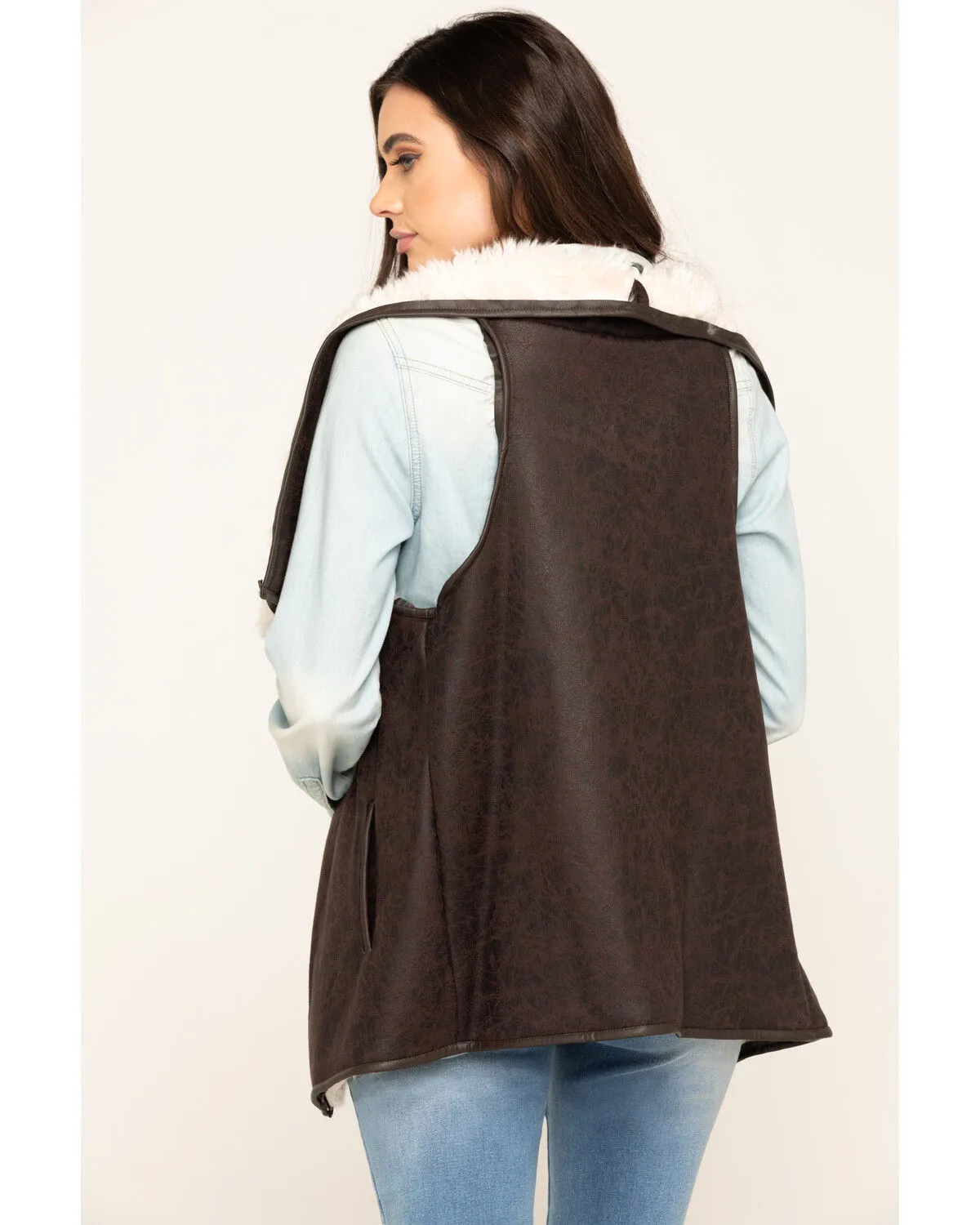 Product Name:  Cripple Creek Women's Pine Cone Faux Shearling Wrap Vest