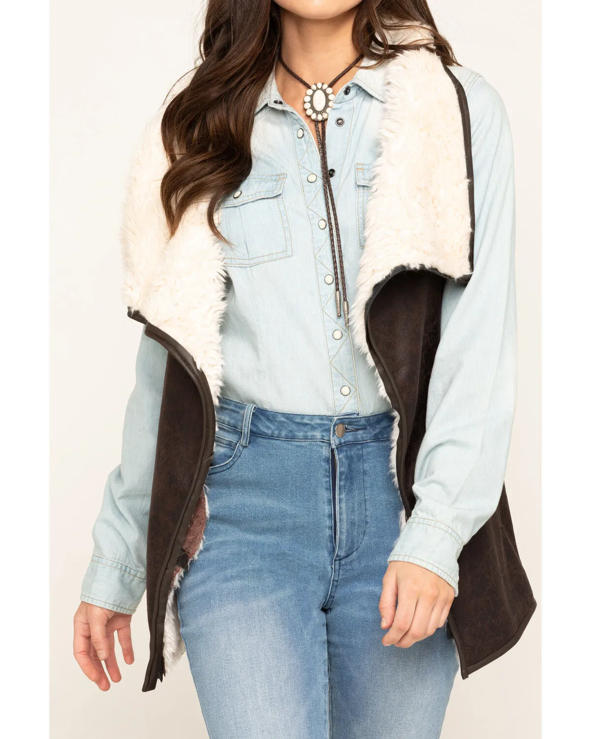 Product Name:  Cripple Creek Women's Pine Cone Faux Shearling Wrap Vest