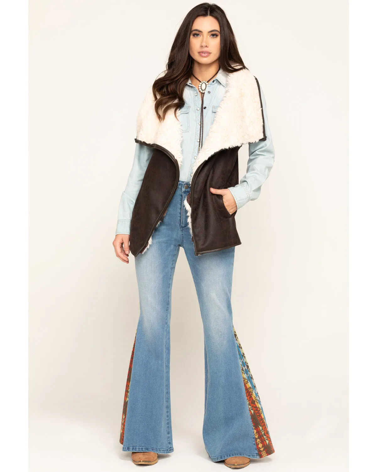 Product Name:  Cripple Creek Women's Pine Cone Faux Shearling Wrap Vest