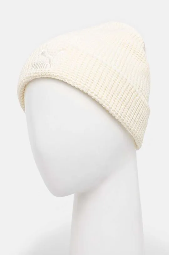 Puma beanie Classics Mid Fit Beanie beige color thick knit 025677