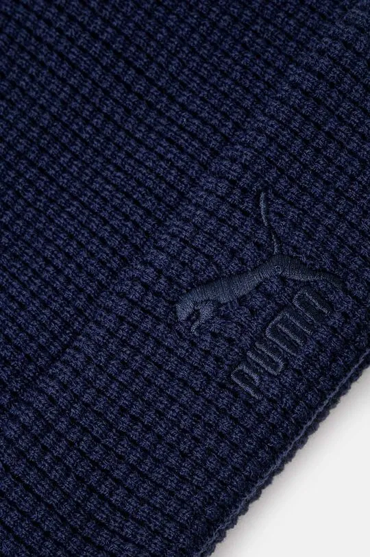 Puma beanie Classics Mid Fit Beanie navy blue color thick knit 025677