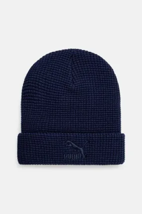 Puma beanie Classics Mid Fit Beanie navy blue color thick knit 025677