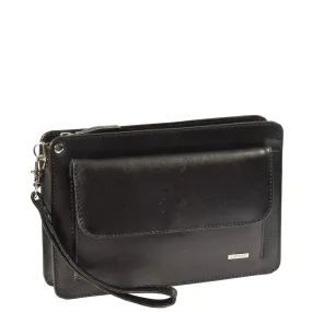 Real Leather Wristlet Pouch Montreal Black