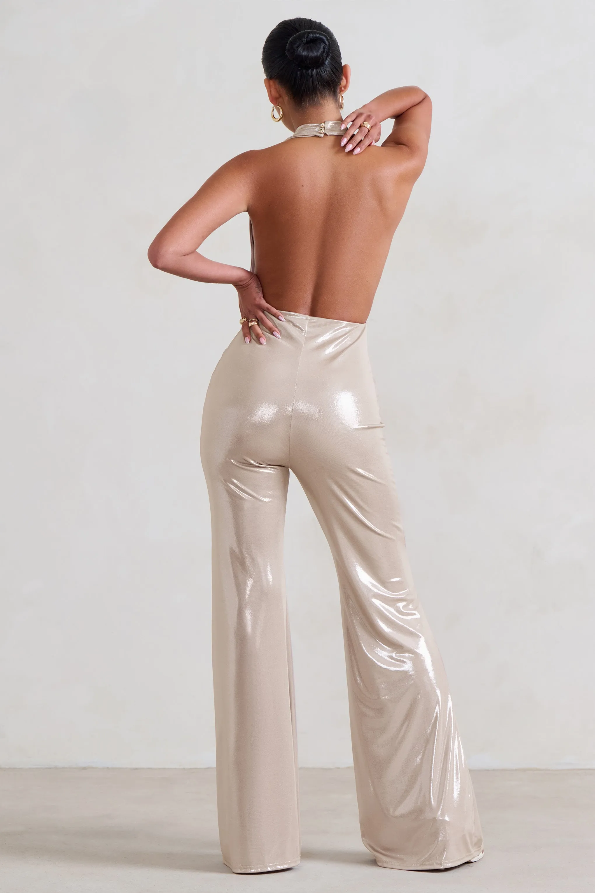 Rhyla | Gold Shimmer Cowl Neck Jumpsuit