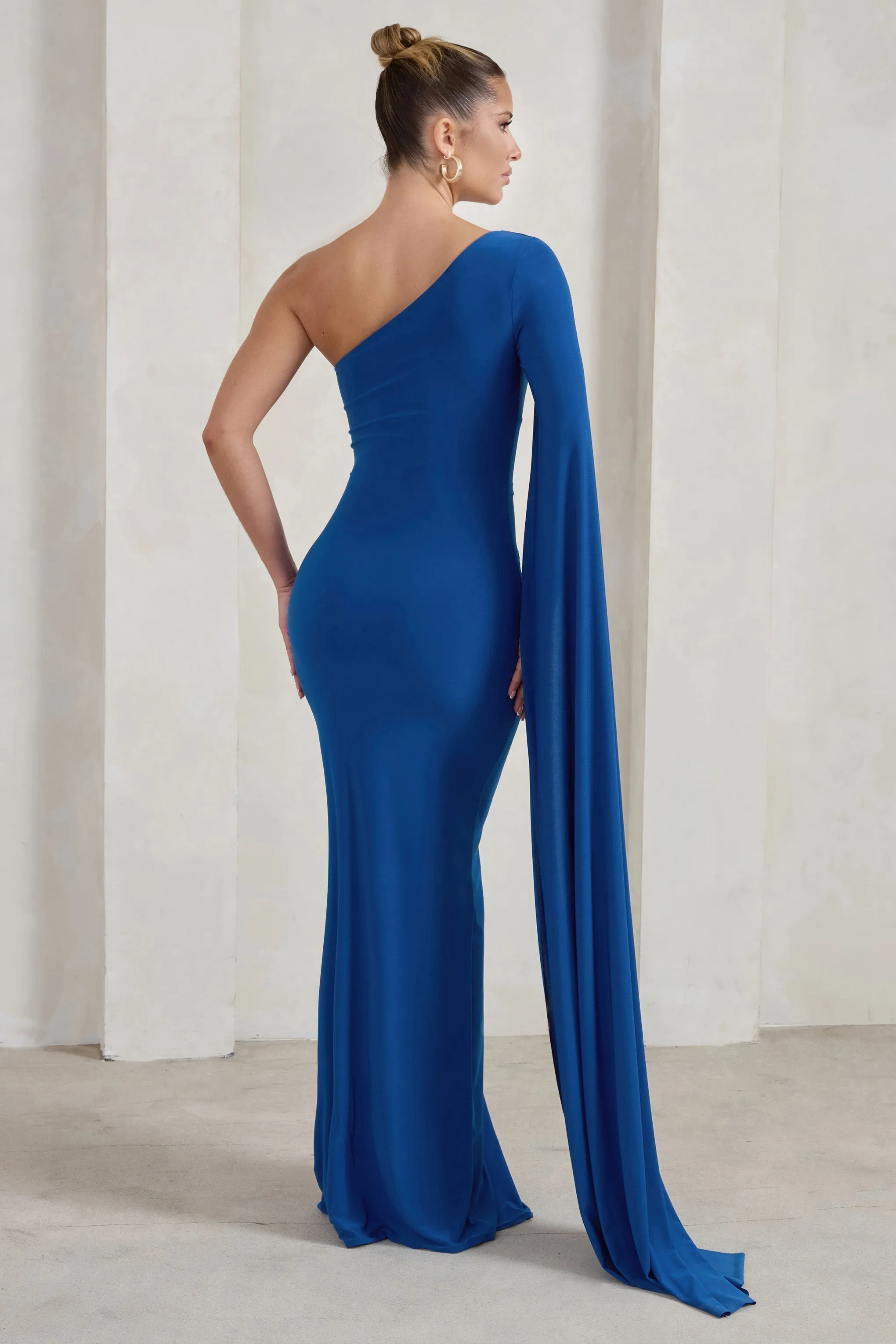 Romi | Royal Blue One Shoulder Twist Design Maxi Dress