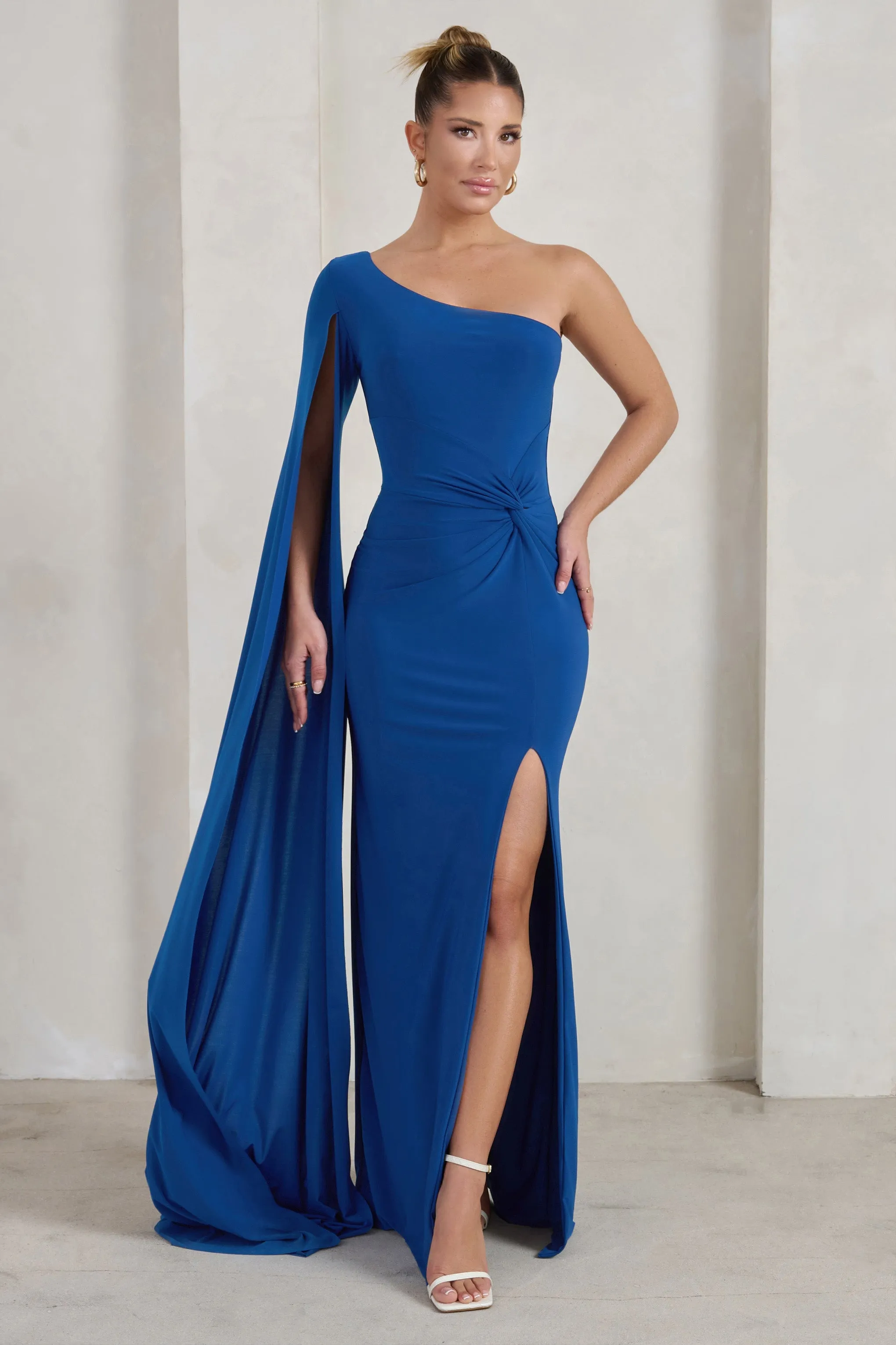 Romi | Royal Blue One Shoulder Twist Design Maxi Dress