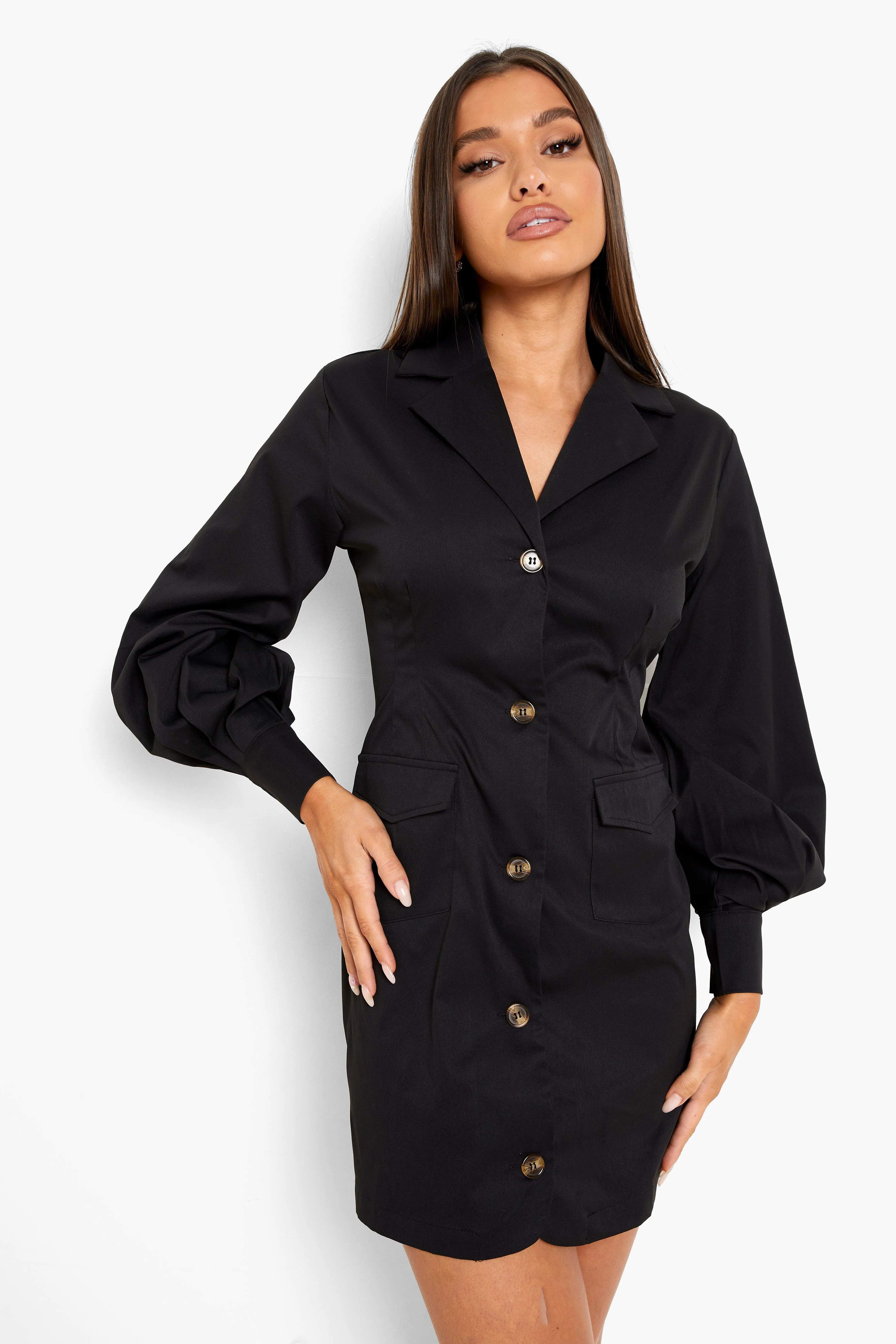 Ruched Blouson Sleeve Blazer Dress