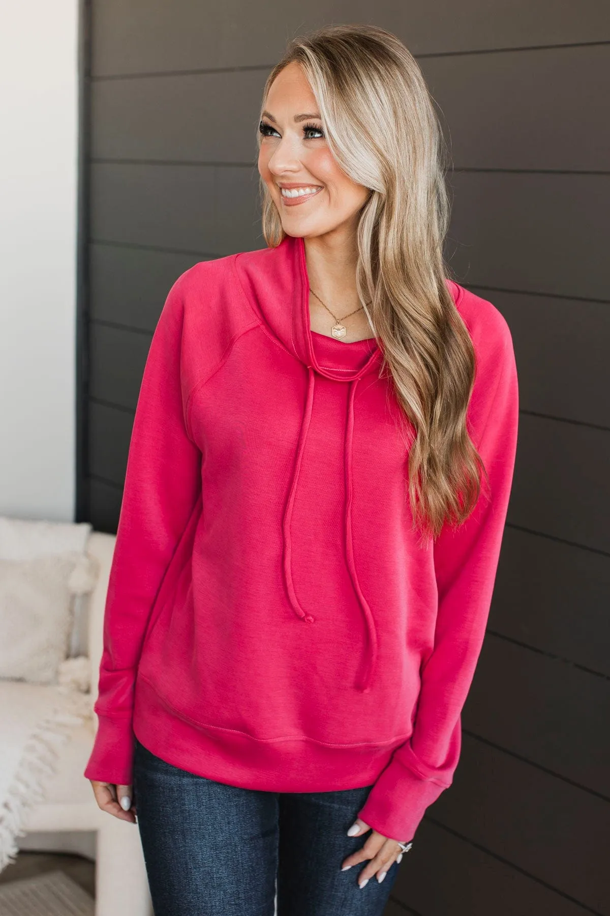 Saturday Strolls Cowl Neck Top- Magenta