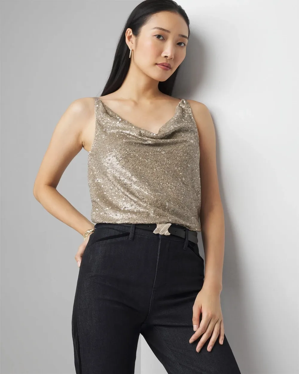 Sequin Cowl Neck Cami