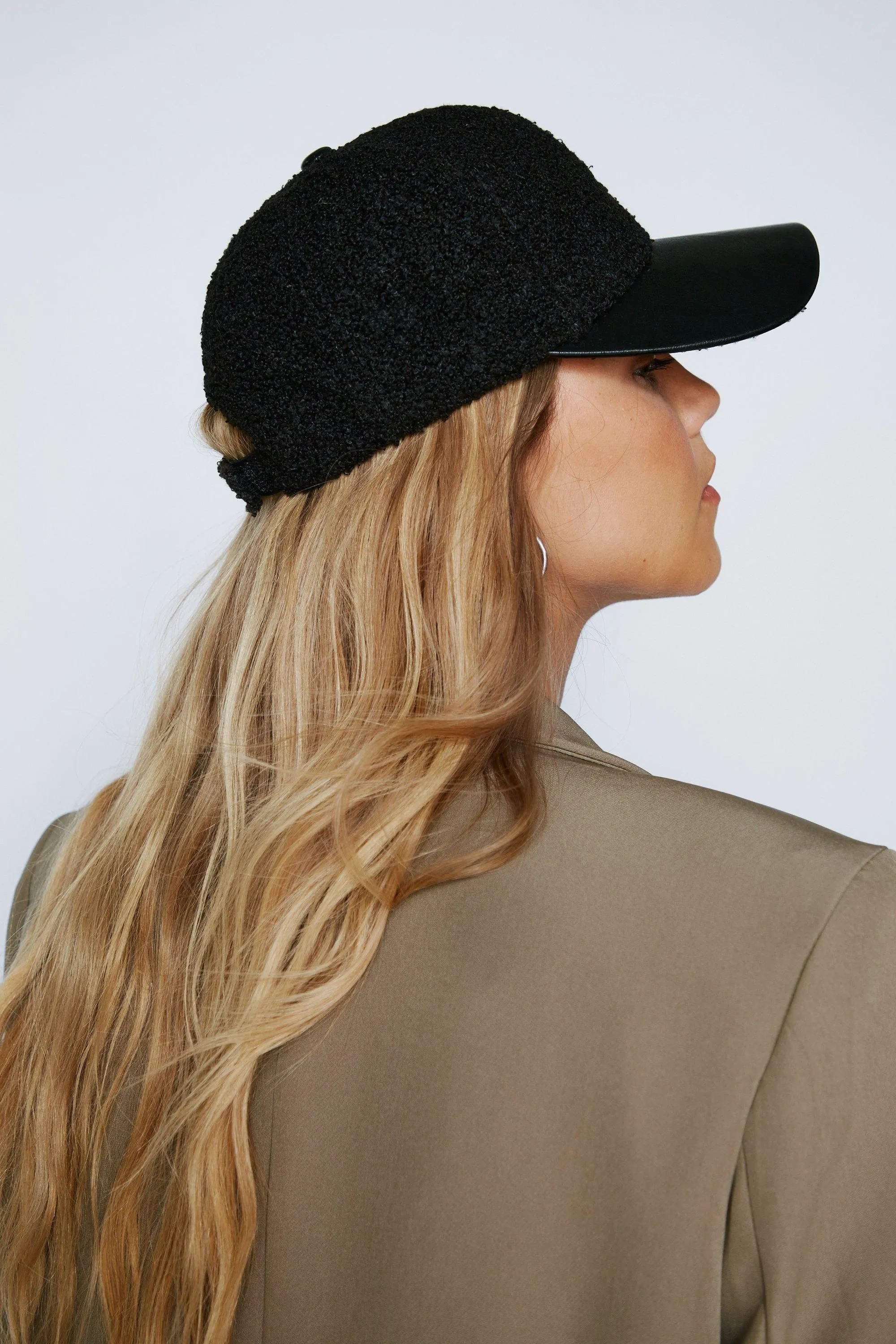 Shearling And Pu Baseball Cap