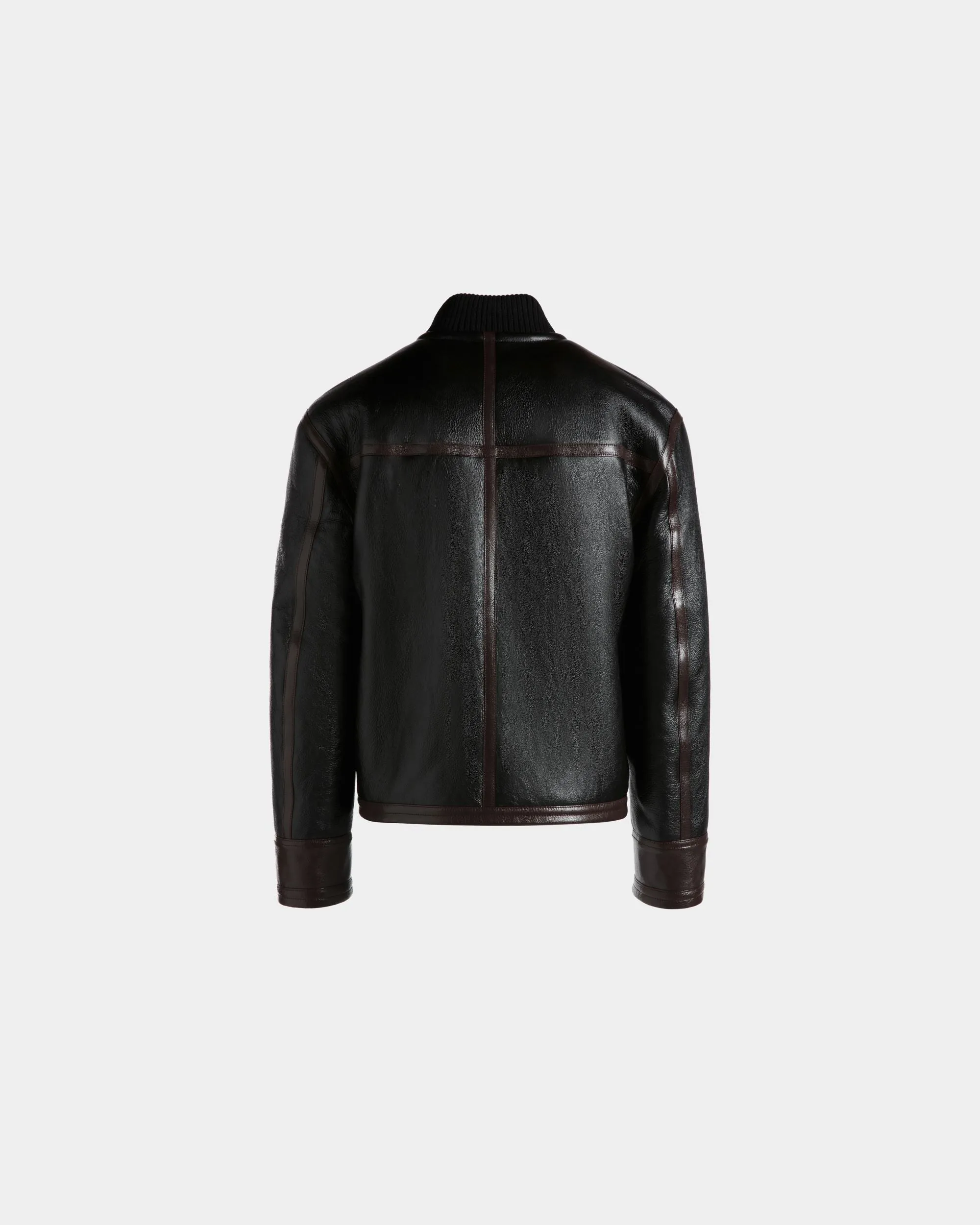 Shearling Lined Bomber in Black Leather 