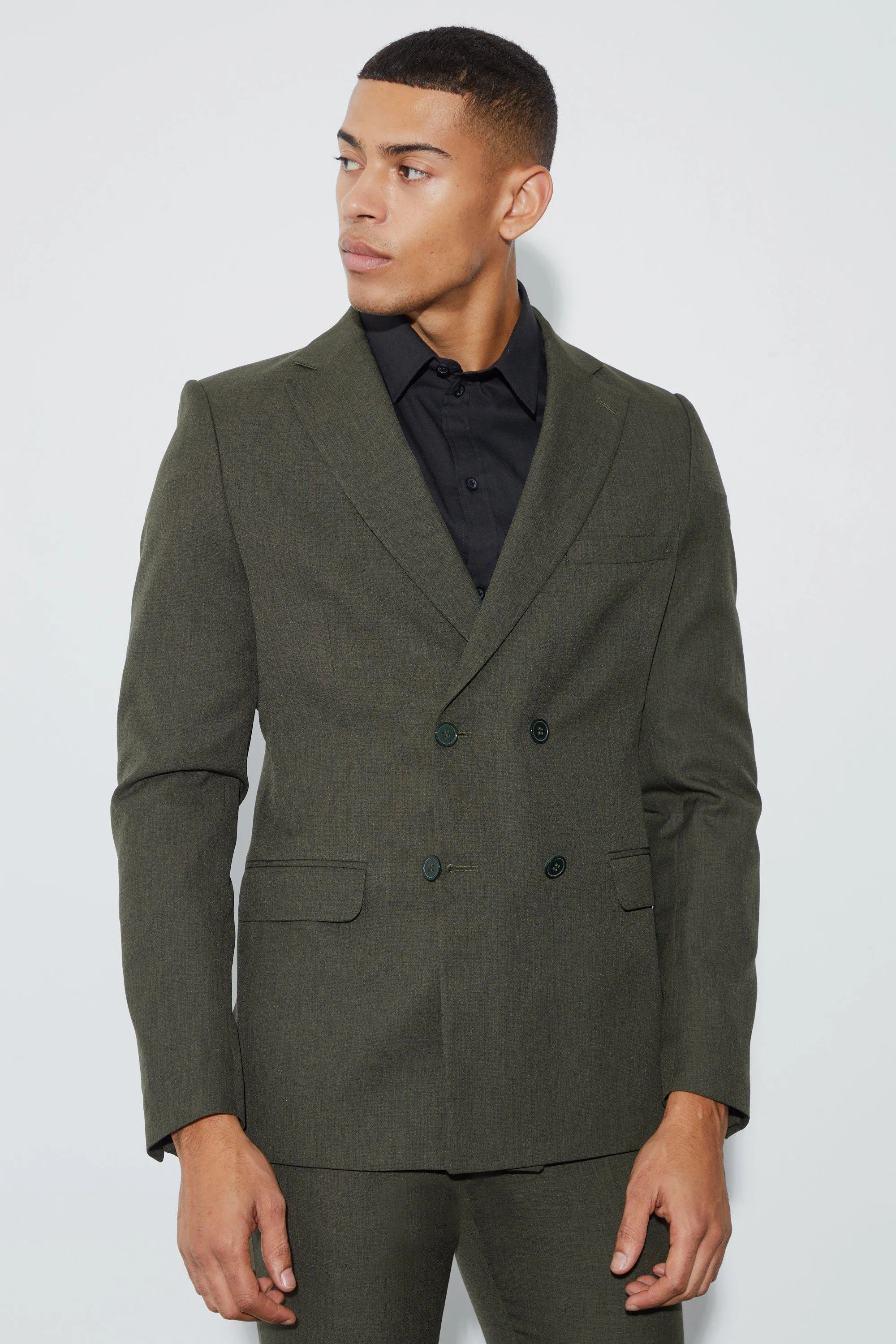 Skinny Fit Double Breasted Micro Texture Blazer