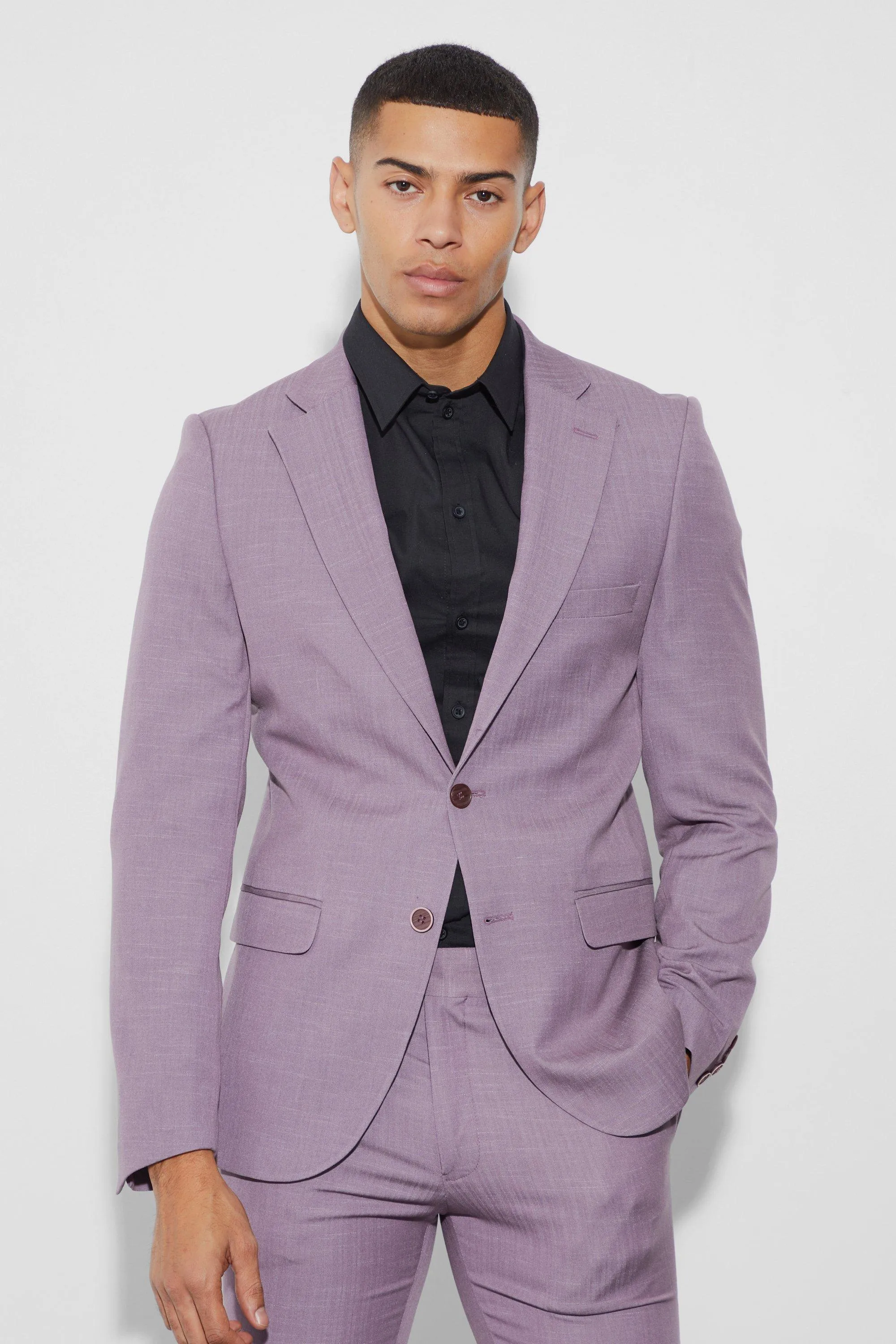 Skinny Fit Single Breasted Micro Texture Blazer