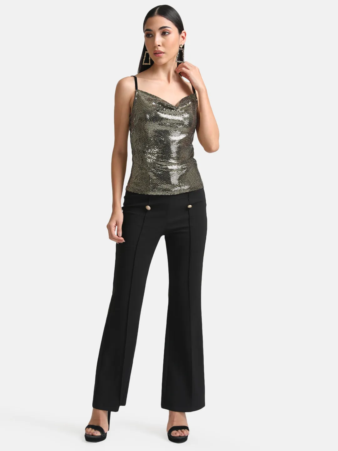 Stickon Sequin Cowl Neck Top