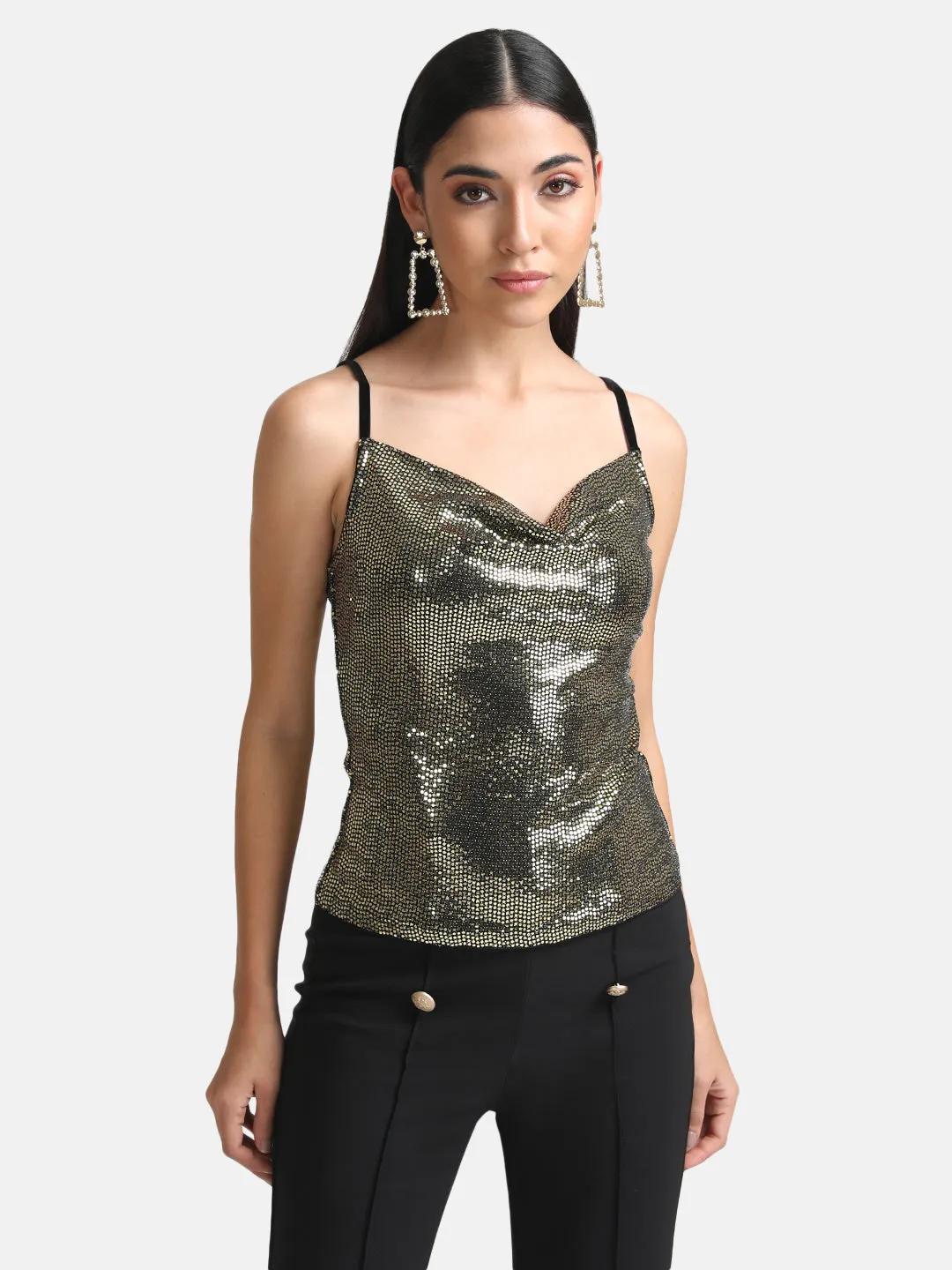 Stickon Sequin Cowl Neck Top