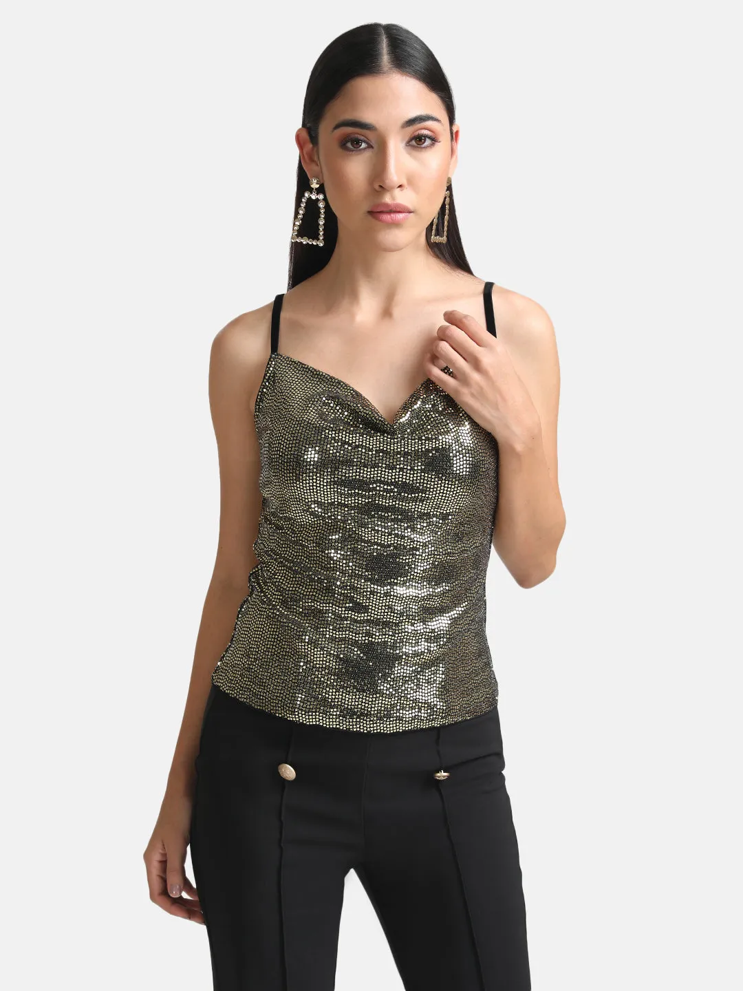 Stickon Sequin Cowl Neck Top